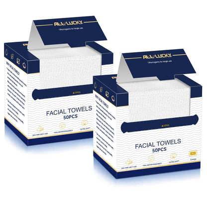Disposable Face Towels XL 10"x12" Biodegradable Wash Cloths - 2 Pack 100 Ct
