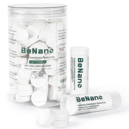 Benano 7.9x9.5 in Compressed Towels Coin Tissues | 140 Pcs + 2 Cases