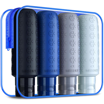 Mrsdry Travel Bottles for Toiletries, Tsa Approved 3oz Travel Size Containers BPA Free Leak Proof Refillable Liquid Silicone Squeezable Travel Essentials for Shampoo Conditioner Lotion (4 Pack)