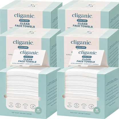 Cliganic Face Towels XL, Disposable Makeup Remover, Soft Dry Wipes, 100 ct
