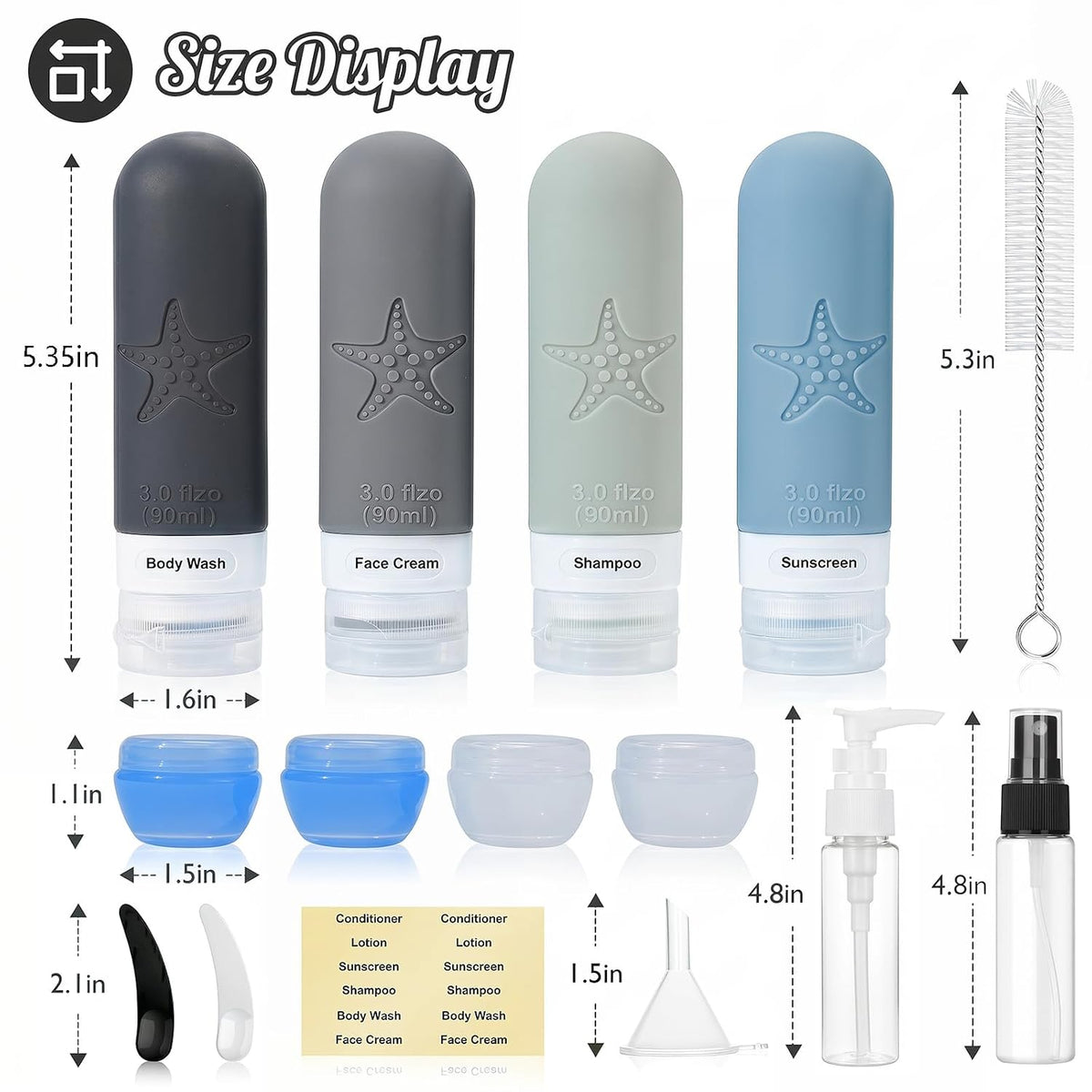 18 Pack Travel Bottles for Toiletries, Leak Proof, TSA Approved 3oz
