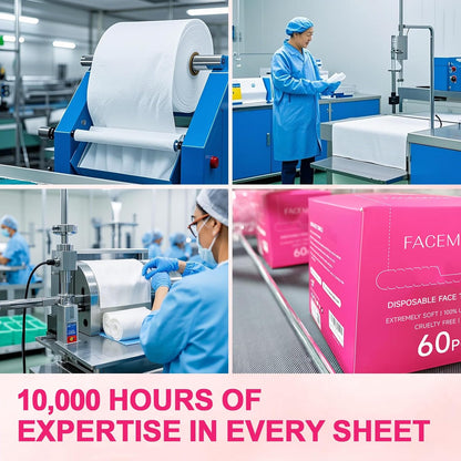 FACEMADE XXL Disposable Face Towels, 12" x 12", Soft & Thick, 60 Count
