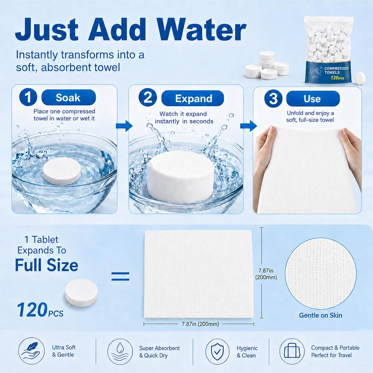 120PCS Compressed Towel Tablets - Disposable Face Towels for Travel