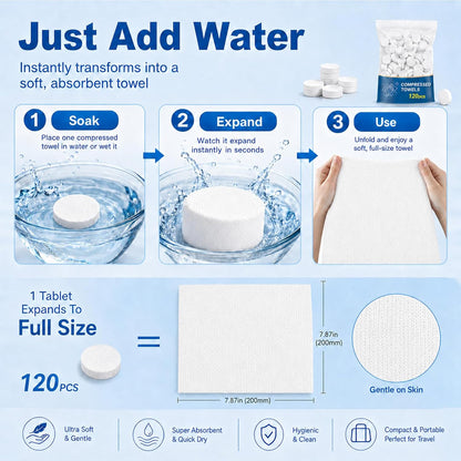 120PCS Compressed Towel Tablets - Disposable Face Towels for Travel