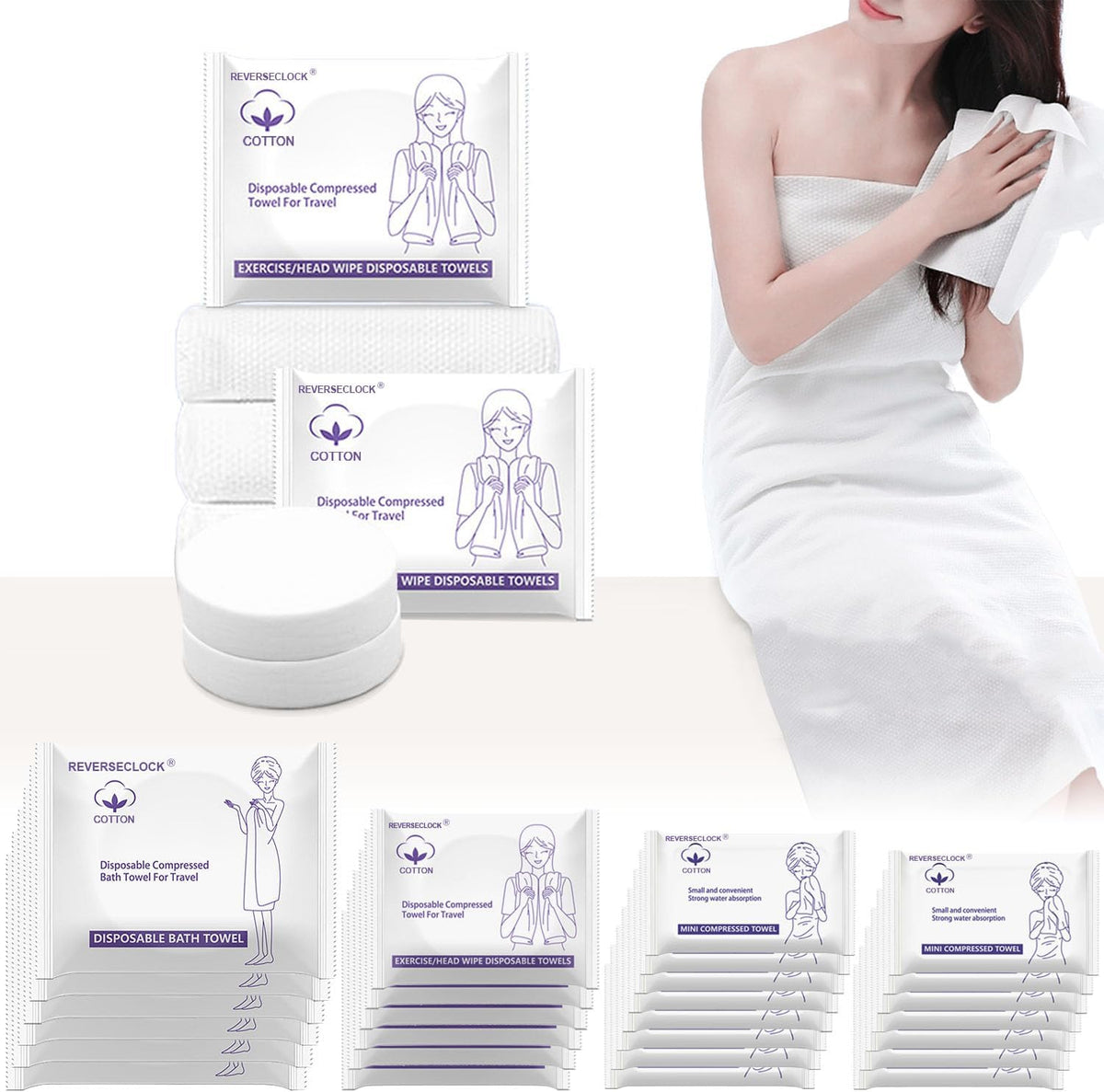 27 Pack Disposable Compressed Towels Set for Travel Portable Washcloths