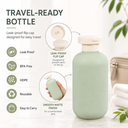 METAPACK 4Pack 6.8oz Travel Shampoo Bottles with Labels, Refillable Travel Bottles, Flip Top Squeeze Bottles, Portable Plastic Toiletry Containers for Lotion, Conditioner & Body Wash(blue, green)