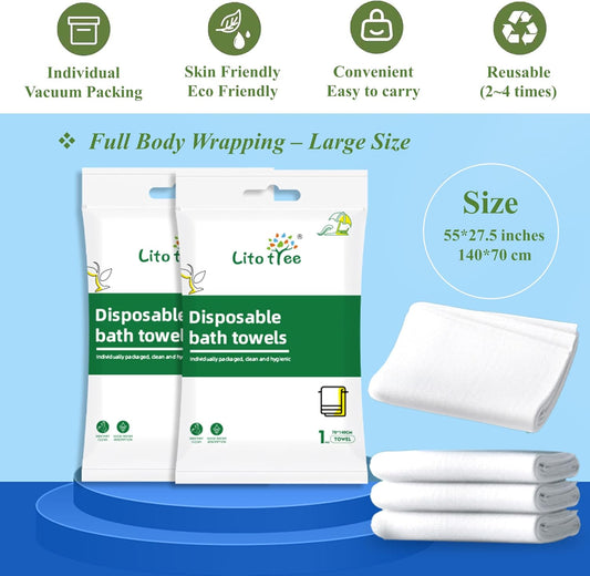 5 Pack Disposable Bath Towels, Size 55" x 27.5", Ultra Soft, Quick Dry Thickened Body Towels, Camping Towel, Disposable Towels for Travel Beach Gym Sauna Spa, Travel Towels, Pet Towel (5pcs)