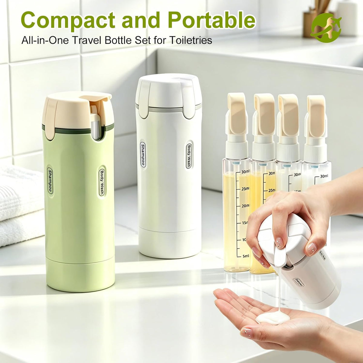 4-in-1 Travel Dispenser Bottle, TSA Approved Leakproof Set(Green)