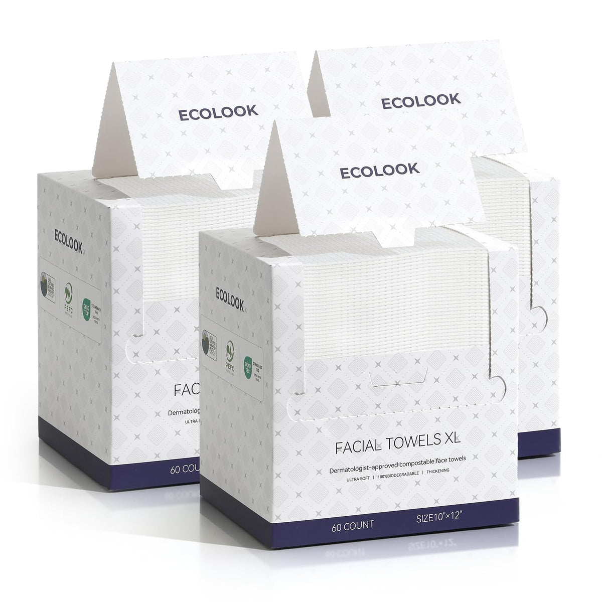 ECOLOOK Face Towels XL Travel Pack, 3-Box (12 Count Each)| Thickened Disposable Face Towels for Travel| TSA-Friendly,Premium Dry Wipes for Sensitive Skin & Makeup Removal