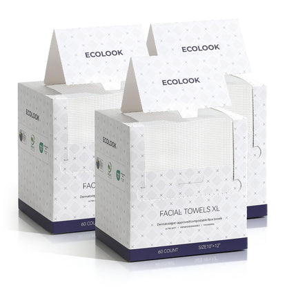 ECOLOOK Face Towels XL Travel Pack, 3-Box (12 Count Each)| Thickened Disposable Face Towels for Travel| TSA-Friendly,Premium Dry Wipes for Sensitive Skin & Makeup Removal