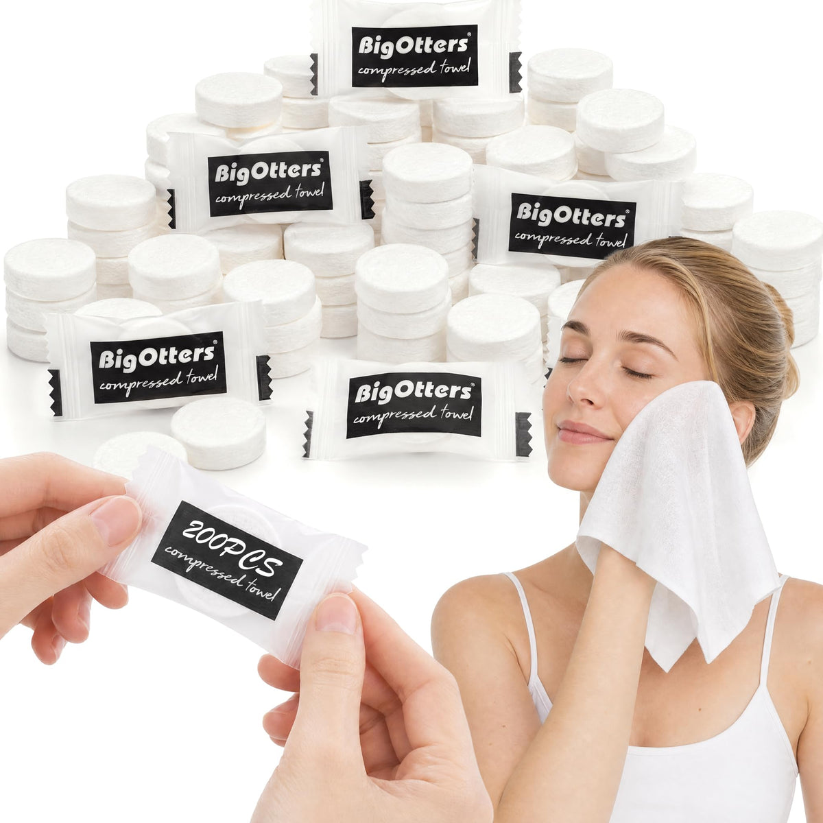 BigOtters 100PCS Compressed Towels, Disposable Face Towels for Travel Cleaning Supplies, Expandable Wipes Tablets Survival Gear and Supplies for Outdoors Camping Hiking Hotel