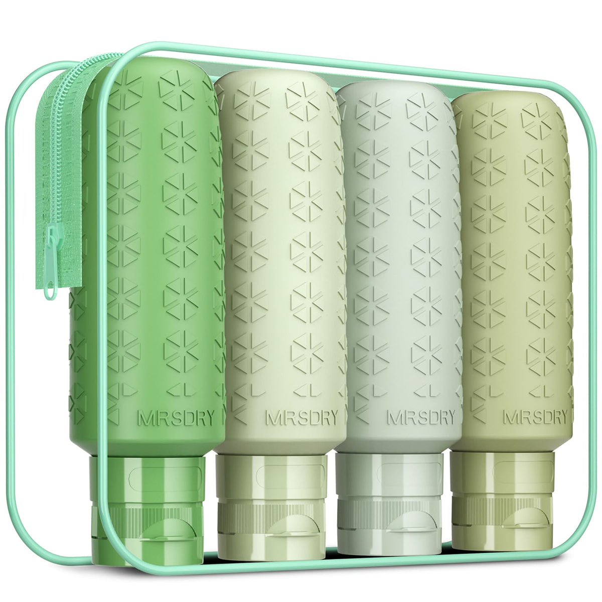 Mrsdry Travel Bottles for Toiletries, Tsa Approved 3oz Travel Size Containers BPA Free Leak Proof Refillable Liquid Silicone Squeezable Travel Essentials for Shampoo Conditioner Lotion (4 Pack)