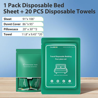 4 Pcs Disposable Bed Sheet for Travel with 20 Pcs Disposable Face Towels