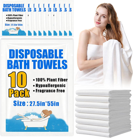 10 Pack Disposable Bath Towels 55''X27.5'', Ultra Soft Travel Towels