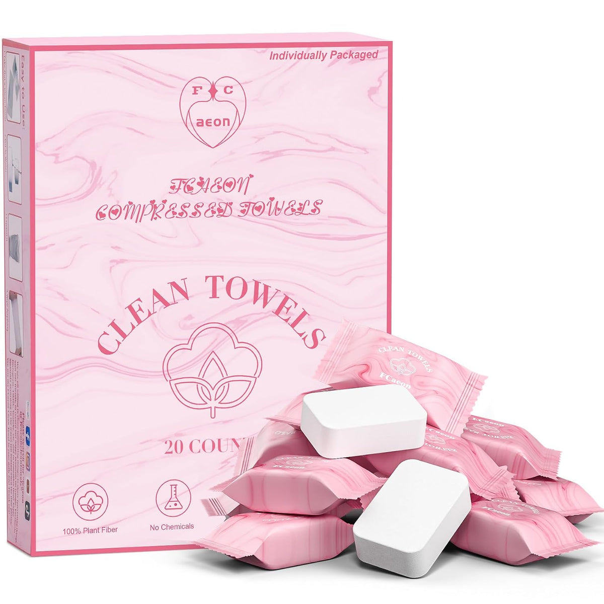 Compressed Towel Tablets, Disposable Washcloths, XL 20 Count 12 x 9 Inch