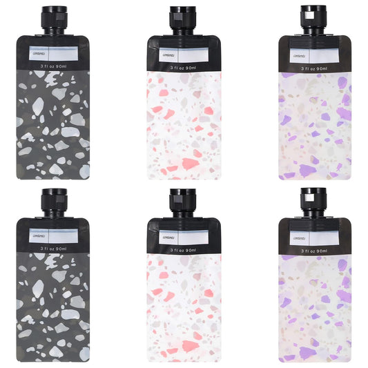 6Pcs 3 oz Empty Squeeze Pouches, Slim and Lightweight Refillable Travel Pouch with Blank Label Area for Toiletries Shampoo Conditioner Lotion Body Wash Leak Proof Empty Squeeze Pouches TSA Approved
