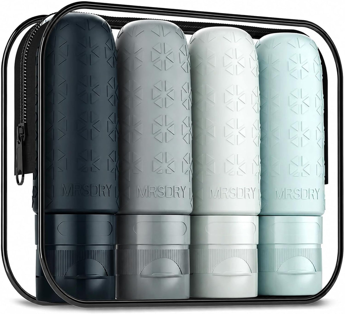 Mrsdry Travel Bottles for Toiletries, Tsa Approved 3oz Travel Size Containers BPA Free Leak Proof Refillable Liquid Silicone Squeezable Travel Essentials for Shampoo Conditioner Lotion (4 Pack)