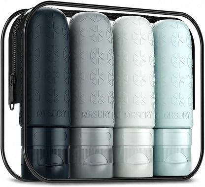 Mrsdry Travel Bottles for Toiletries, Tsa Approved 3oz Travel Size Containers BPA Free Leak Proof Refillable Liquid Silicone Squeezable Travel Essentials for Shampoo Conditioner Lotion (4 Pack)