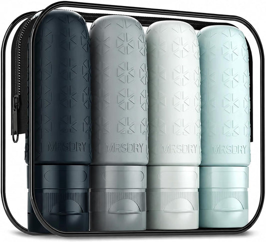 Mrsdry Travel Bottles for Toiletries, Tsa Approved 3oz Travel Size Containers BPA Free Leak Proof Refillable Liquid Silicone Squeezable Travel Essentials for Shampoo Conditioner Lotion (4 Pack)