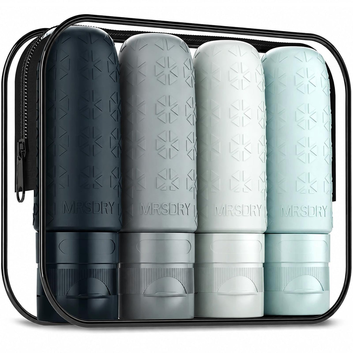 Mrsdry Travel Bottles for Toiletries, Tsa Approved 3oz Travel Size Containers BPA Free Leak Proof Refillable Liquid Silicone Squeezable Travel Essentials for Shampoo Conditioner Lotion (4 Pack)