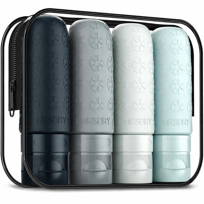 Mrsdry Travel Bottles for Toiletries, Tsa Approved 3oz Travel Size Containers BPA Free Leak Proof Refillable Liquid Silicone Squeezable Travel Essentials for Shampoo Conditioner Lotion (4 Pack)