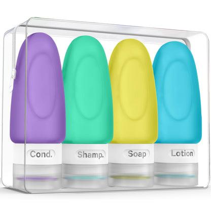 Travel Pouches for Toiletries, 13 Pack TSA Approved Refillable Travel Liquid Pouches, Flat Travel Bottles for Toiletries, Reusable 3oz Portable Containers with Funnel, Labels & Clear Carry On Bag