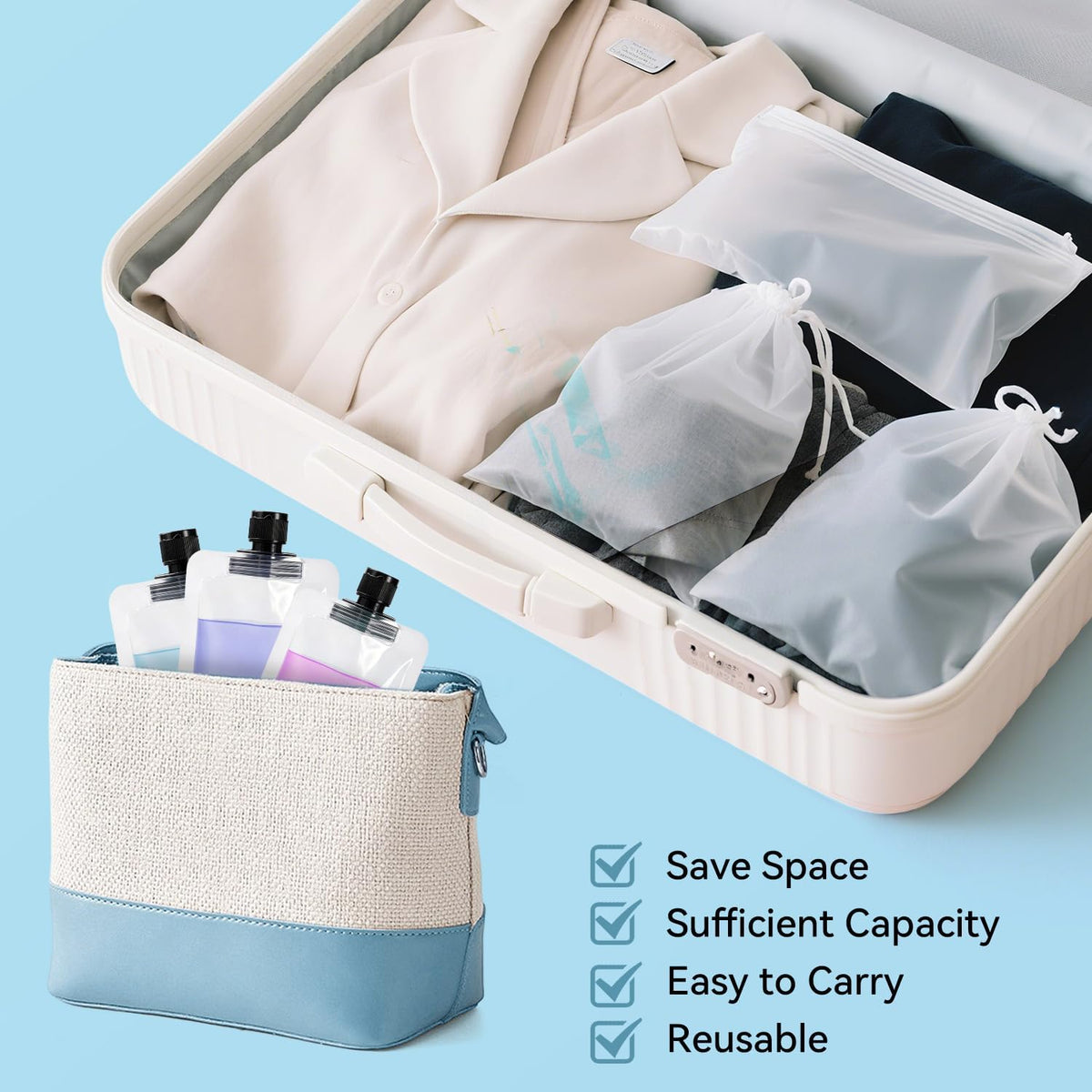 Travel Pouches for Toiletries,50ml Black Fluid Makeup Packing Bag Squeezable Refillable Clear Squeeze Pouch Bottle (6)