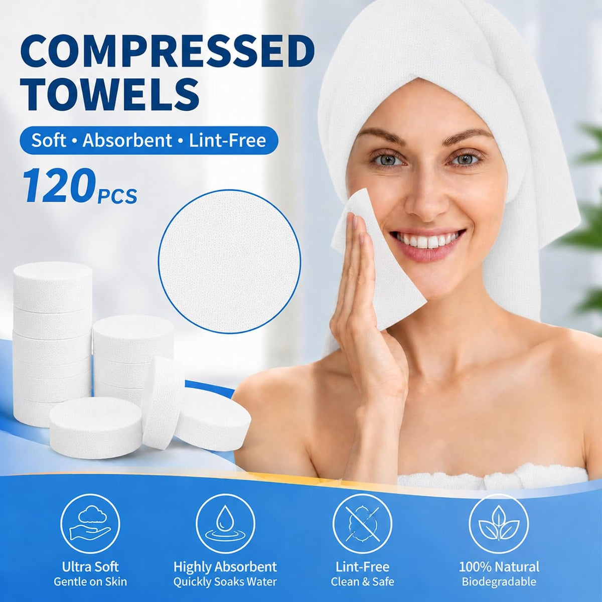 120PCS Compressed Towel Tablets - Disposable Face Towels for Travel