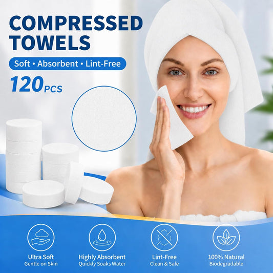 120PCS Compressed Towel Tablets - Disposable Face Towels for Travel