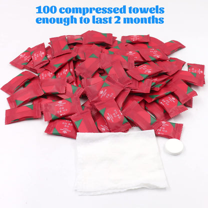 100 Pcs Mini Compressed Towels, Disposable Face Compressed Towel, Compressed Hand Wipe, Camping towel, Portable Compressed Coin Tissue for Travel/Home/Outdoor Activities (Individual packaging)