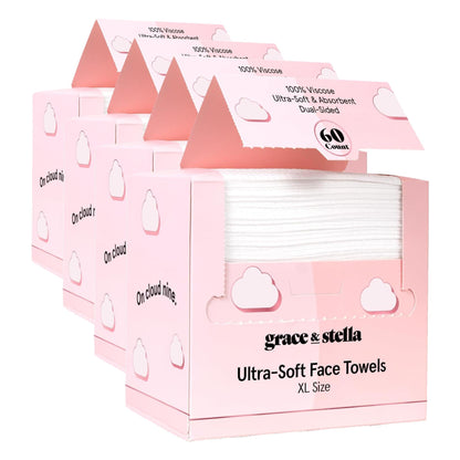 grace & stella Face Towels Disposable XL- Travel Essentials (60 Count)