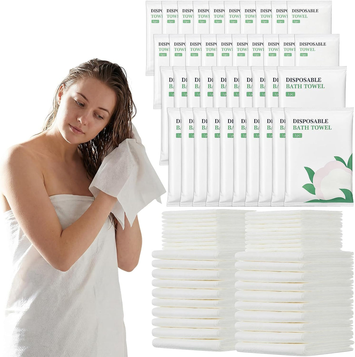 Tegeme 40 Pack Disposable Towel Set Individually Wrapped Include 20 Pack 55 x 28 Inches Bath Towels and 20 Pcs 20 x 12 Inches Hand Towels Plant Fiber Hygienic Single Use for Travel, Hotel, Spa, Hotels