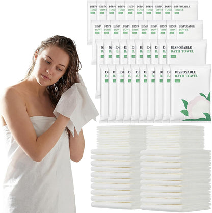 Tegeme 40 Pack Disposable Towel Set Individually Wrapped Include 20 Pack 55 x 28 Inches Bath Towels and 20 Pcs 20 x 12 Inches Hand Towels Plant Fiber Hygienic Single Use for Travel, Hotel, Spa, Hotels