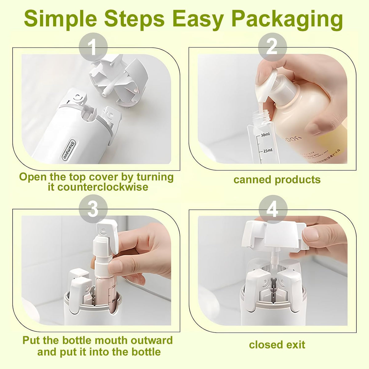 4-in-1 Travel Dispenser Bottle, TSA Approved Leakproof Set(Green)