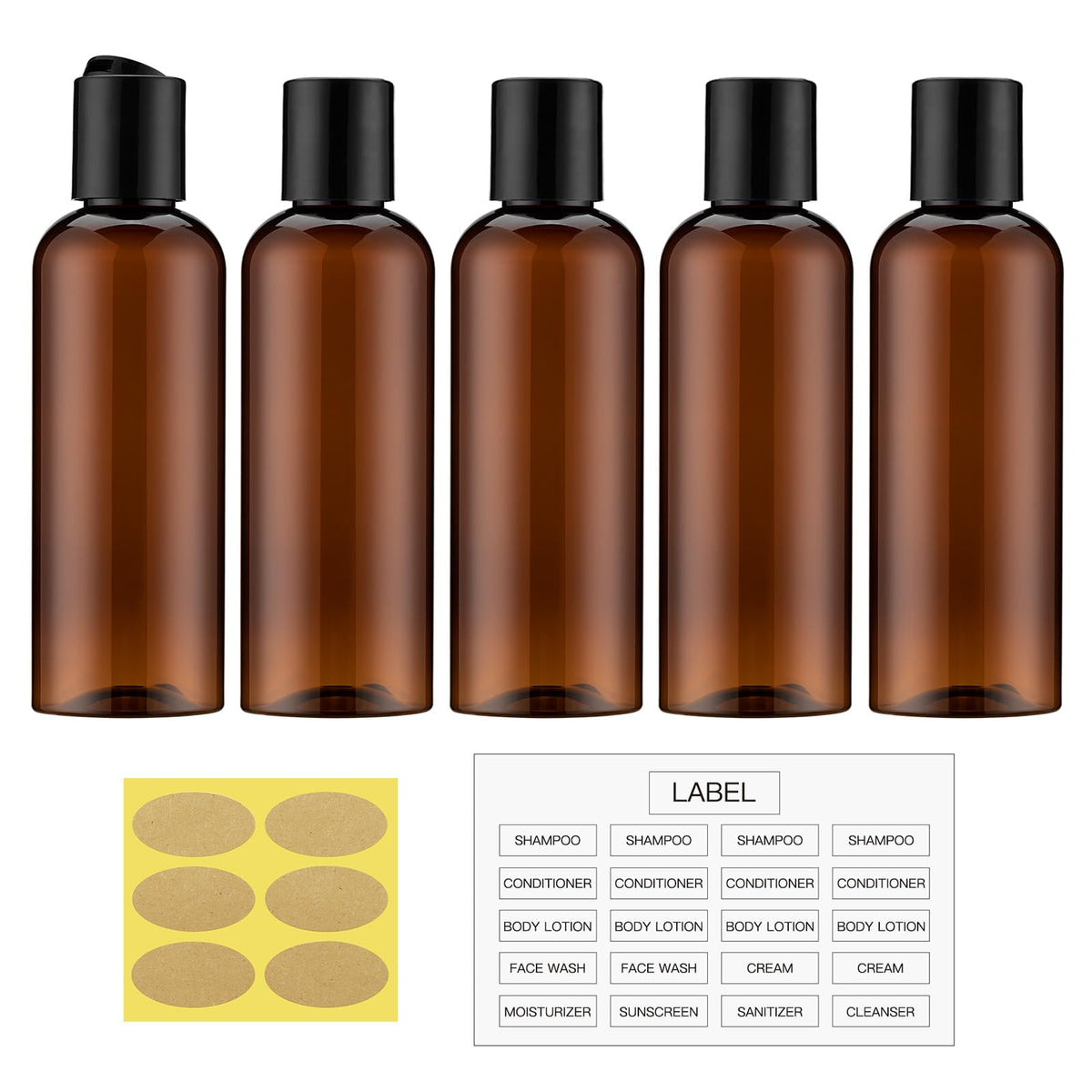 Travel Bottles for Toiletries, 3.4 oz Travel Size Containers, 5pcs, Clear