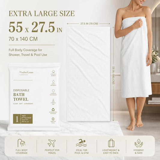 15 Pack Disposable Bath Towels for Travel 55" x 27.5" Large Individually Wrapped Travel Towel, Disposable Dry Body Towels Bulk for Shower Camping Hotel Bathroom Gym Hiking Family Vacation