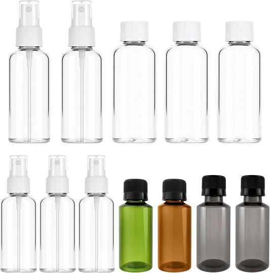 Refillable TSA Approved 12 Pack Travel Size Toiletries Bottles 3 Sizes 2 Types of Spray And Cap Bottles Travel Containers For Shampoo Conditioner Lotion