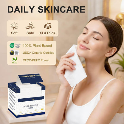 Disposable Face Towels XL 10"x12" Biodegradable Wash Cloths - 2 Pack 100 Ct