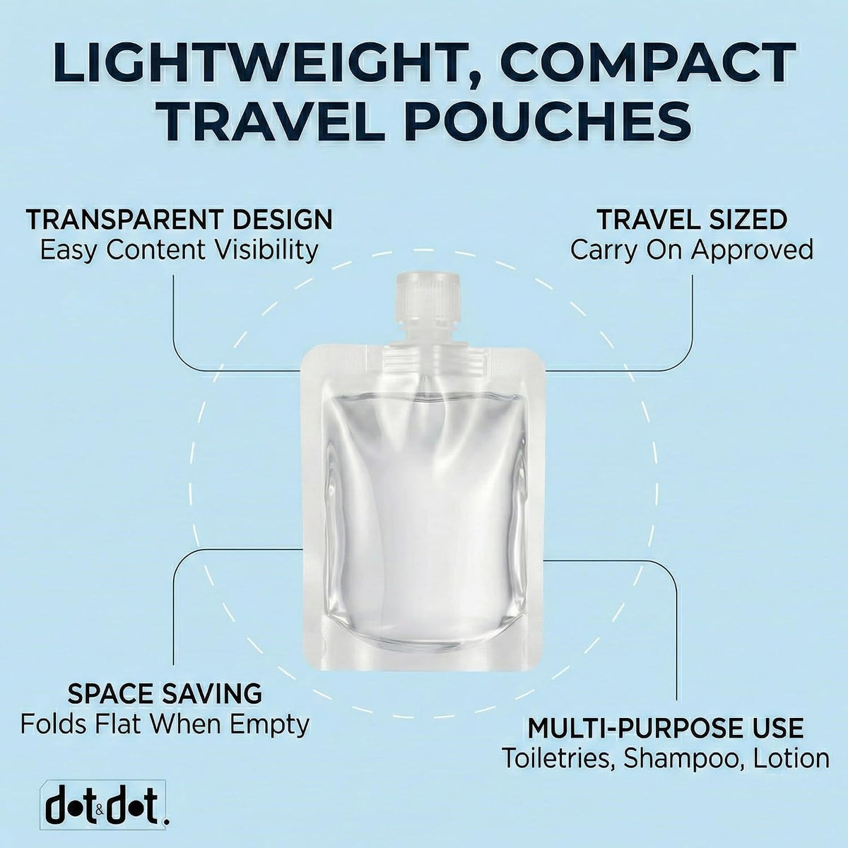 Travel Pouches for Toiletries, 13 Pack TSA Approved Refillable Travel Liquid Pouches, Flat Travel Bottles for Toiletries, Reusable 3oz Portable Containers with Funnel, Labels & Clear Carry On Bag