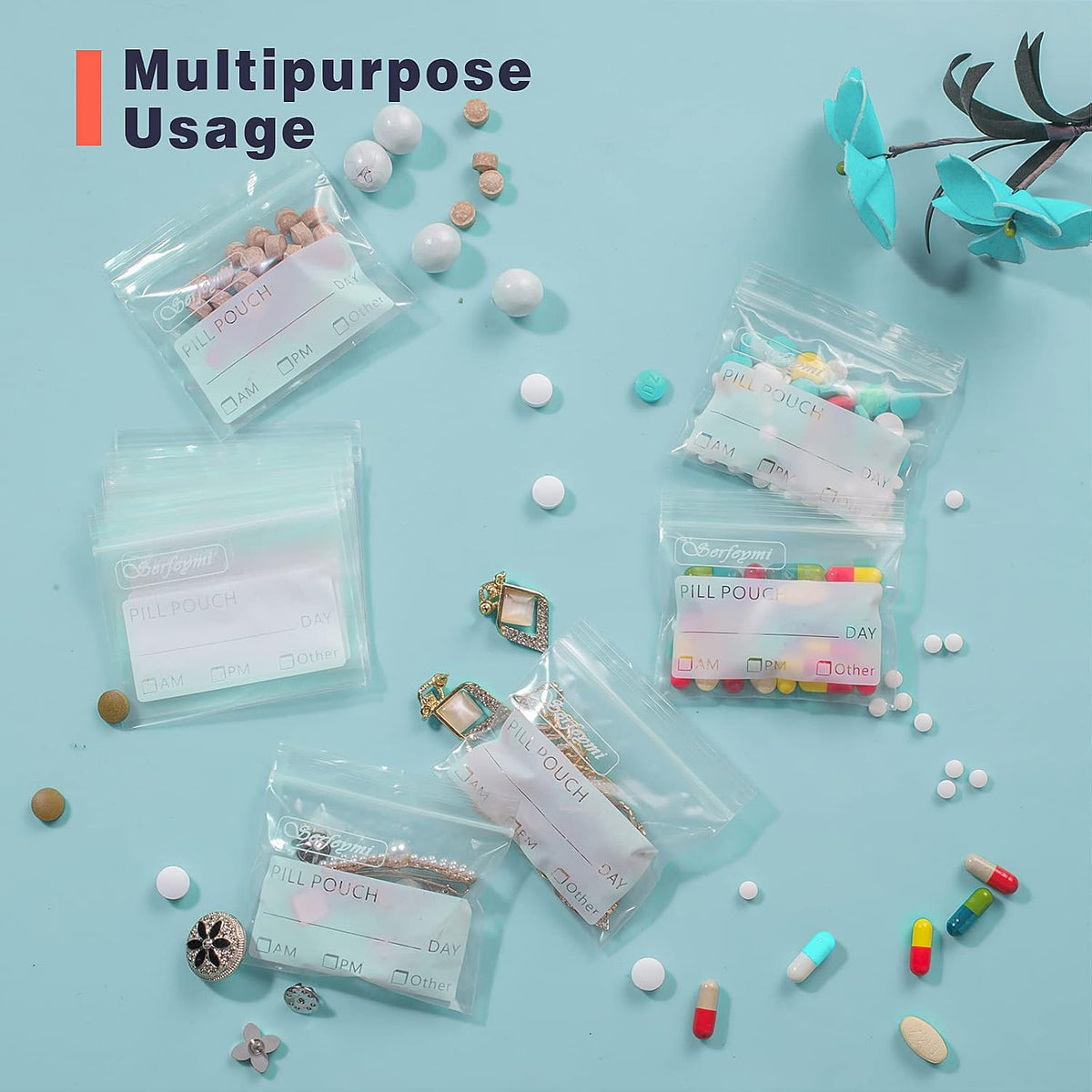 Serfeymi Pill Bags for Travel Pill Pouch Organizer Pack of 120, 3 x 2.75 in
