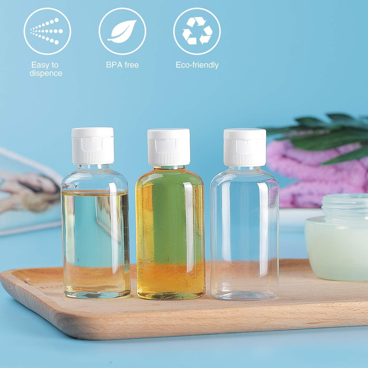 MMonDod 25 Pack 1.7oz/50ml Plastic Empty Bottles, Clear Travel Size Bottles