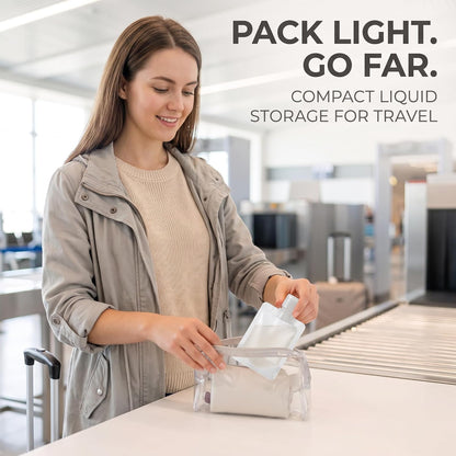 15Pcs Transparent Portable Fluid Packing Bags,New Travel Size Refillable Empty Squeeze Pouch, Premium Clear Travel Pouches for Toiletry, Lotion Shampoo Shower Gel Squeezable Bags (30ml),Bag and Cases