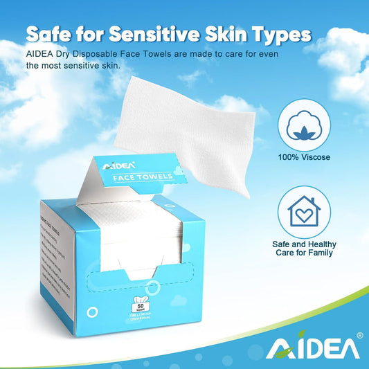 AIDEA Face Towels Disposable-100Ct (2 Box), Face Cloths for Sensitive Skin