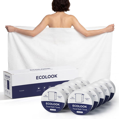 ecolook Compressed Disposable Bath Towels, 31 x 63 Inch 90GSM Ultra Thick Soft Travel Towel, Reusable Plant Fiber Towels for Camping Beach Swimming Hotel & Daily Use - 6 Pack