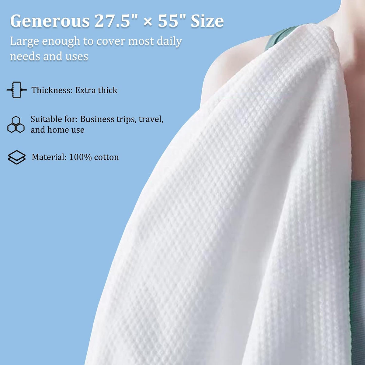 Disposable Bath Towels, 5 Pack Individually Wrapped, 55'' × 27.5'' Portable Travel Towels, Ultra-Soft & Quick-Dry Body Towels for Hotel, Gym, Beach, Camping, Swimming