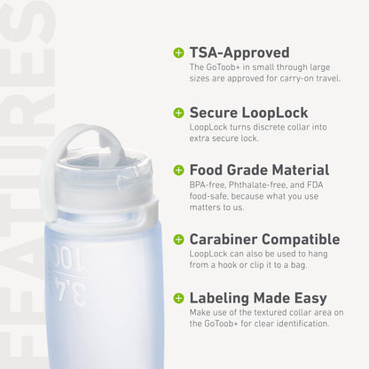 humangear GoToob+ (Small) | Refillable Silicone Travel Bottle | Locking Lid | Food-Safe Material | Clear, Small (1.7 fl.oz; 53ml)