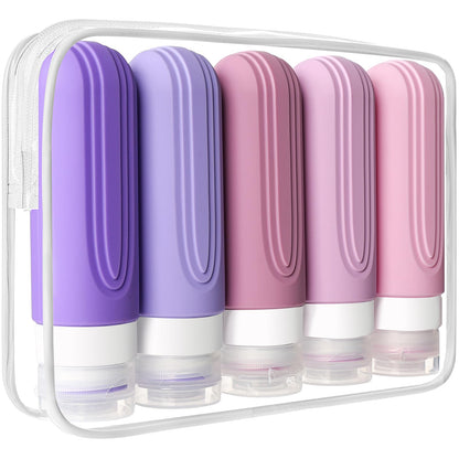 Travel Bottles for Toiletries, 5 Pack TSA Approved Travel Size Containers, 3oz Leak Proof Refillable Travel Accessories for Shampoo Conditioner, BPA Free Travel Bottles with Toiletry Bag