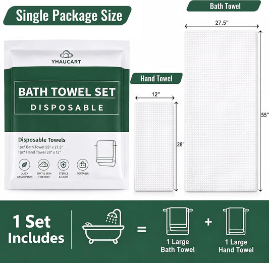 Disposable Towels Bundle, 1 Bath Towel with 1 Hand Towel, 10 Sets