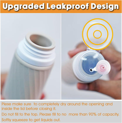 Laxen 5 Pack Travel Bottles for Toiletries with Clear Bag, Leak Proof, Refillable, TSA Approved Silicone Travel Containers for Shampoo and Conditioner, Travel Essentials Toiletry Bottles