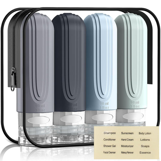 Travel Bottles for Toiletries, 3oz TSA Approved Travel Size Toiletries, Silicone Leak-Proof Refillable Containers, Squeezable Liquid Essentials Bottles W/Clear Bag (GRAY)